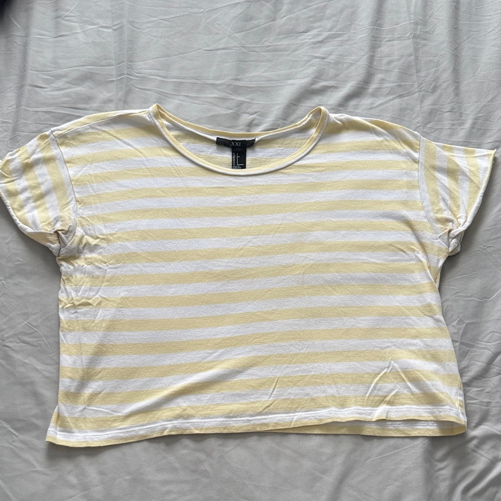 Forever 21 Yellow and White Striped Crop Top